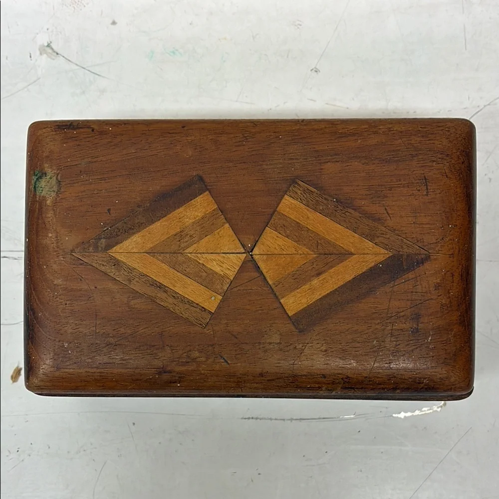 Wooden Decorative Box with Geometric Inlay